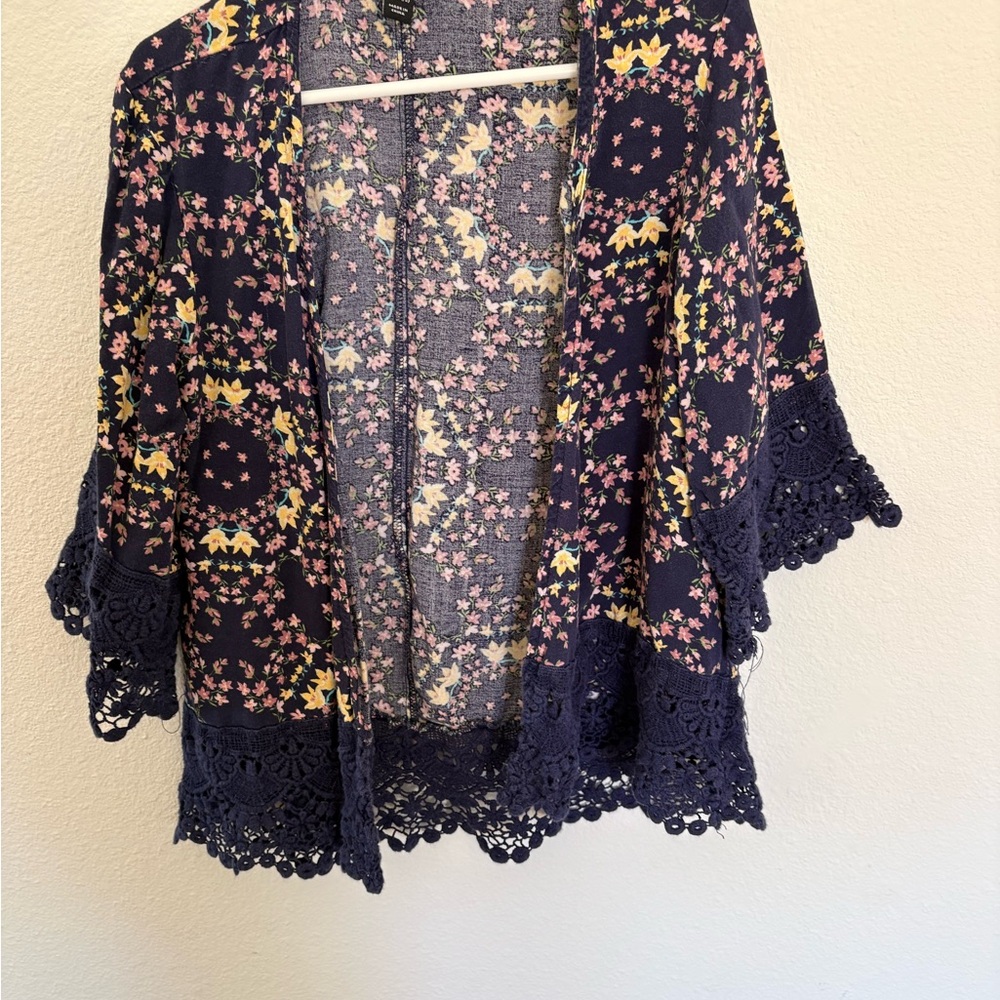 Art Class Floral Cardigan in Blue and Pink